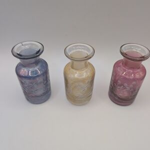 Vintage Glass Perfume Bottles Set - Blue, Yellow, Pink